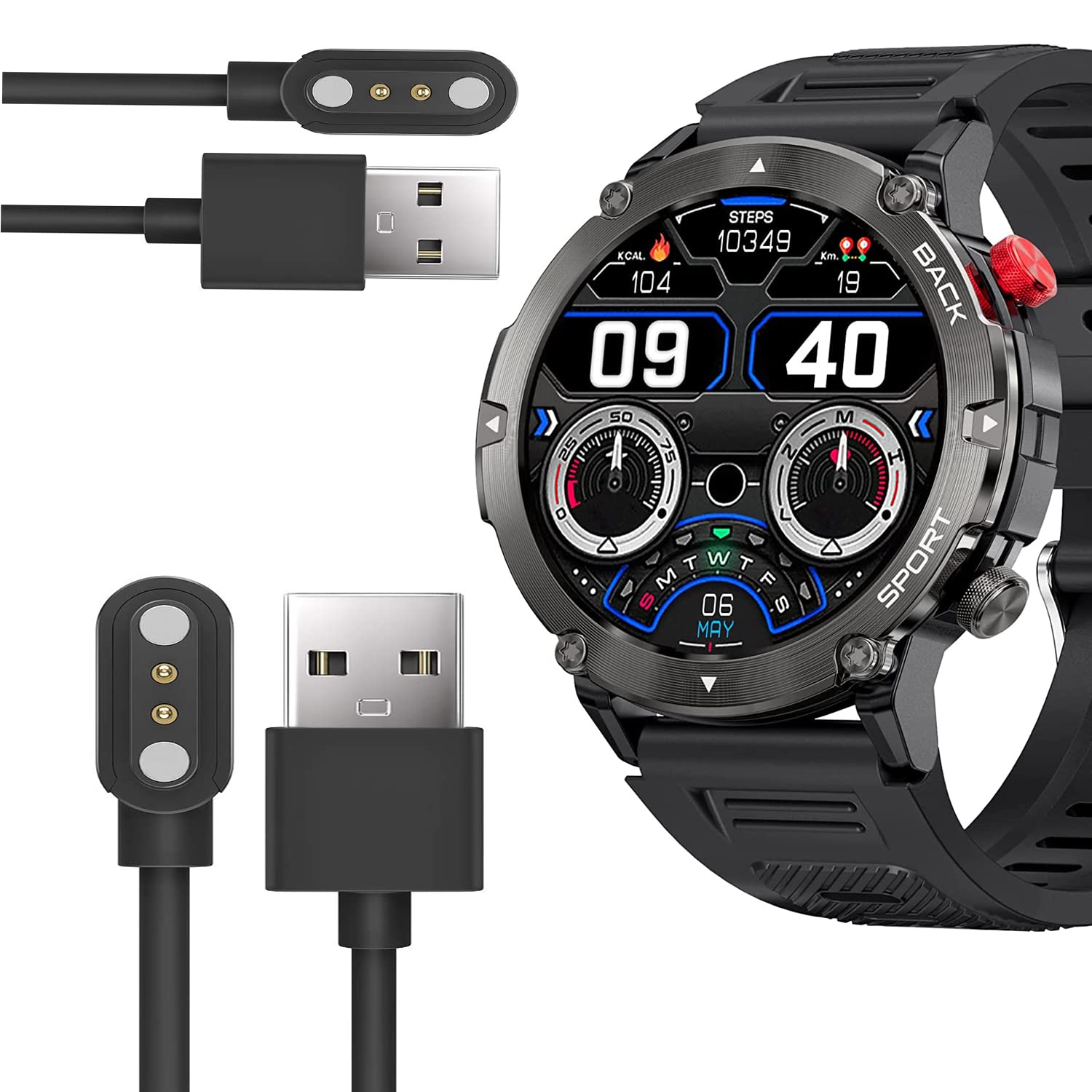 Compatible with LIGE Military Smart Watch Charger, 2 Pin Magnetic USB Replacement Charging Compatible with LIGE Military C21 Smart Watch 2023-AS1830C/LIGE New 1.32 inch SmartWatch (Black)