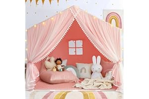 RAZEE Kids Tent with Mat, Kids Play Tents Indoor, Princess Tent for Girl, Toddler Tents Playhouse for Kid, Large Play Cottage Pink, Kid Toys for Girl Birthday, Christmas Gift