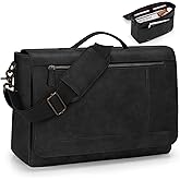 RAINSMORE Leather Messenger Bag for Men 15.6 Inch Laptop Bag Vintage Briefcase Large Computer Bag Satchel Shoulder Bag For College,Work,Business,Office,Black
