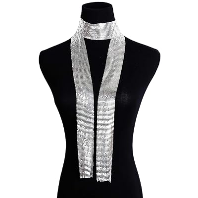 Croozy Women Glitter Sparkle Metal Sequins Neck Tie Scarf Party Evening Long Thin Skinny Tie Shawls Neckerchief