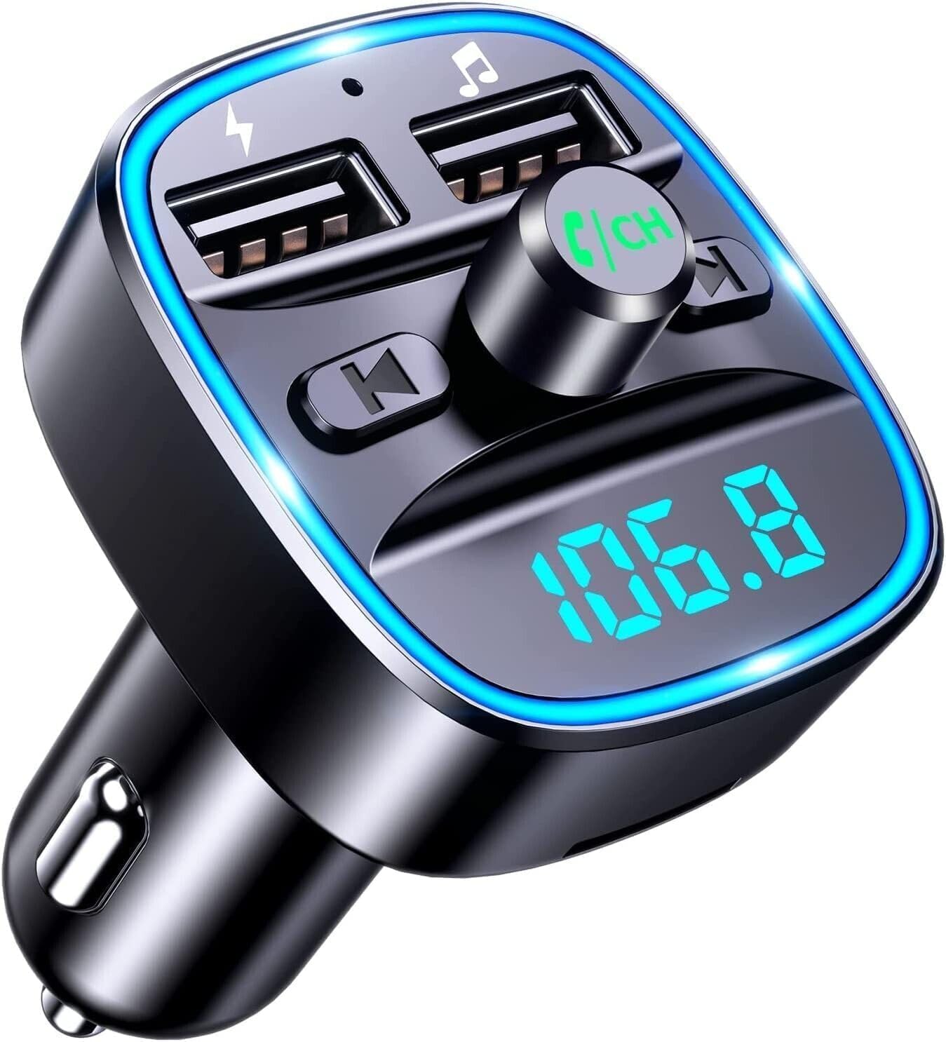 Bluetooth 5.3 FM Transmitter for Car, 48W Max Dual USB Bluetooth Car Adapter, Wireless Radio Receiver, Hands-Free Calling, Music Player Support 64G Drive with Light Switch Car Charger