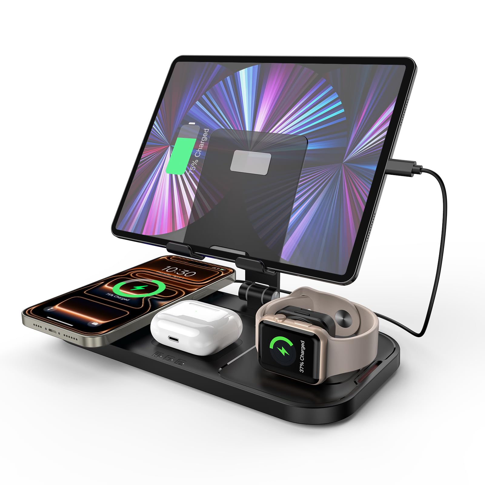 Photo 1 of Wireless Charger 4 in 1 for Apple Charging Station for iPhone 17 Pro Max/16/15 Series, AirPods Pro 2, iPad Stand, Watch Charger for iWatch Series 10/9/8, Wireless Charging Station for Multiple Devices