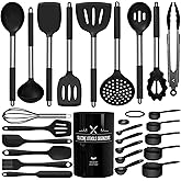 Silicone Kitchen Utensils Set, Umite Chef Large Heat Resistant Cooking Utensil, 26Pcs Silicone Spatulas Set, Stainless Steel Handle, Black Kitchen Gadgets Tools Set for Nonstick Cookware