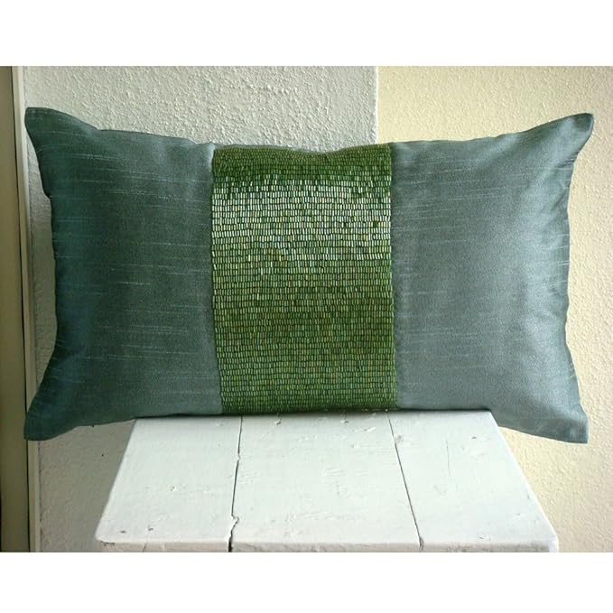 Green Center 50x65 cm Decorative Throw Green Silk Standard Pillow Cases with Sequins