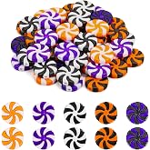 FXMHEHBB 50pcs Halloween Peppermint Candy Decorations, Black White Orange Purple Plastic Fake Peppermint Candy Hanging Ornaments for Tree Halloween Party Crafts