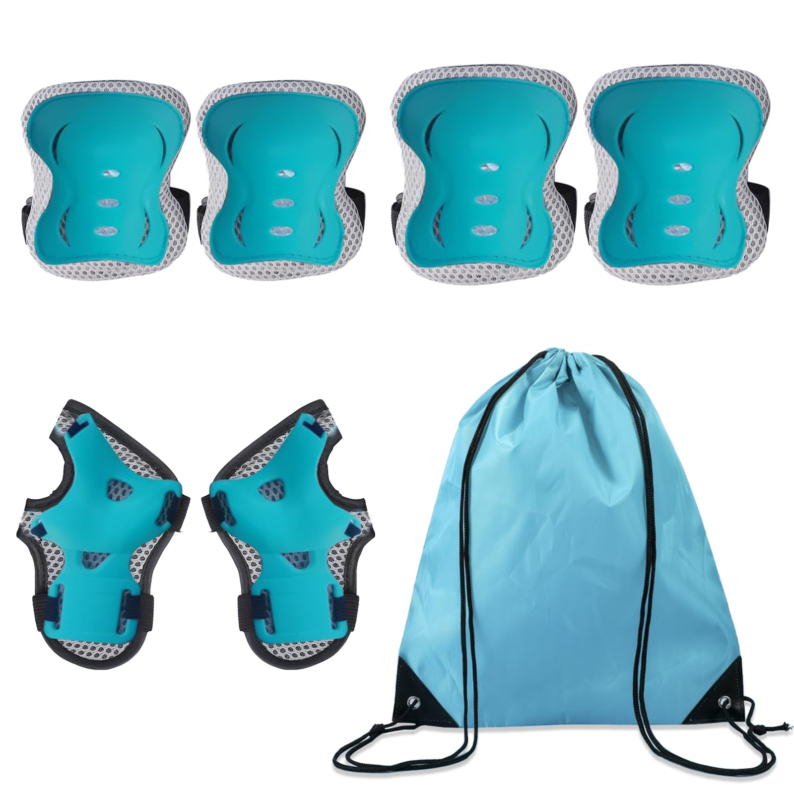 DKDDSSS 8 Pcs Kids Protective Gear Set, Elbow Pads Wrist Guards, Roller Skates, Skateboard, Bike, Cycling, Age 3-10 Years (Blue)