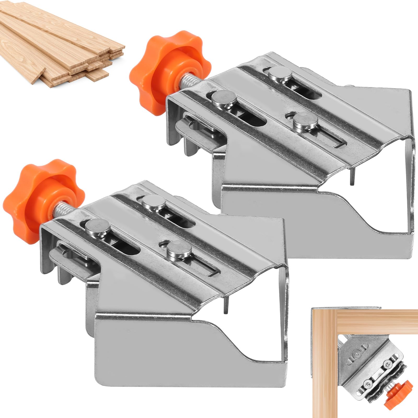 2Pcs Woodworking Right Angle Clamp 90 Degree Corner Clamps Stainless Steel Precision Open and Close Type Right Angle Splicing Clamp Locator for DIY Woodworking Welding(Closed)
