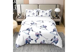 Feelyou Ice Hockey Comforter Cover Twin Size Kids Boys Sport Game Comforter Cover for Kids Boys Girls Hockey Player 100% Cotton Duvet Cover Soft Quilt Cover,No Comforter