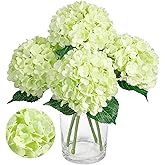 Auihiay 4PCS Green Hydrangea Artificial Flowers, 21" Faux Silk Hydrangeas, Realistic Hydrangea Flowers with Long Stems for Table Centerpieces, Bathroom, Home Decor, Living Room