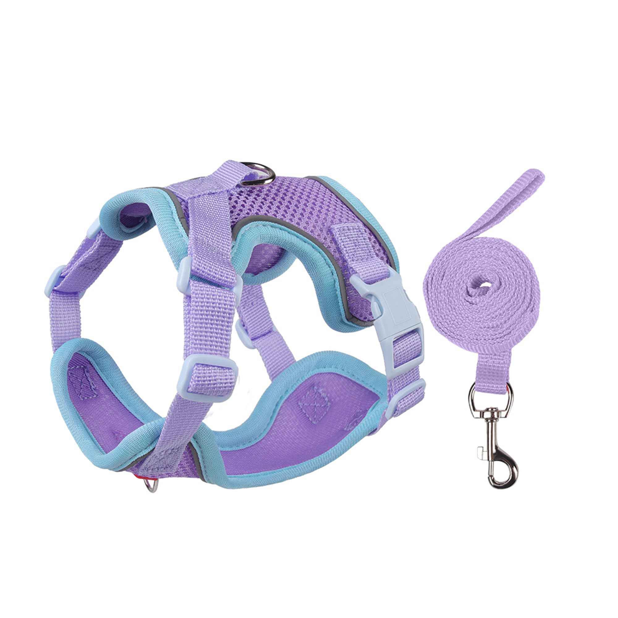 Photo 1 of Cat Harness and Leash Set for Walking – Escape-Proof Reflective Vest for Cats and Small Dogs, Adjustable Soft Air Mesh with Pressure-Reducing Design, 4.92ft (Blue & Purple, S)