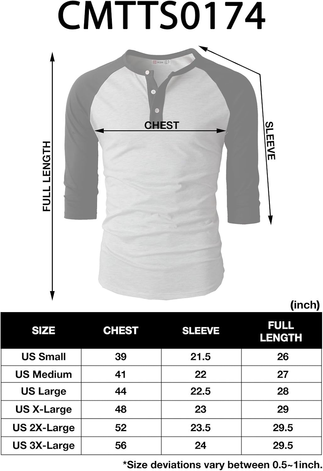 H2H Mens Casual Premium Slim Fit T-Shirts Henley Long & 3/4 Sleeve Summer Clothes at  Men’s Clothing store
