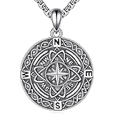 Compass Necklace 925 Sterling Silver Celtic Knot Compass Pendant Jewelry Gifts for Women Men Lover