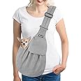 Lukovee Pet Sling, Hand Free Dog Sling Carrier Adjustable Padded Strap Tote Bag, Shoulder Bag with Safety Belt & Front Pocket for Small Dog Cat Puppy (Grey-WY,S)