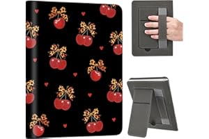 AdorableWhimsy for Basic Kindle 11th Generation Case 6 Inch 2024/2022 Release Cute Leopard Print Cherry Design Folio Cover wi