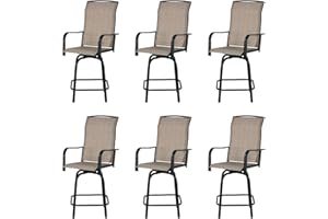 JMGJOY Outdoor Swivel Bar Stools Set of 6, 26.6" Seat Height with Metal Frame & Textilene Fabric, for Patio, Deck, Garden, Brown
