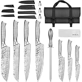 MOSFiATA Kitchen Knife Set, 12 Pcs Japanese Stainless Steel Knife Sets for Kitchen with Oxford cloth storage bag with Knife Sharpening Rod, Dishwasher Safe, For Outdoor