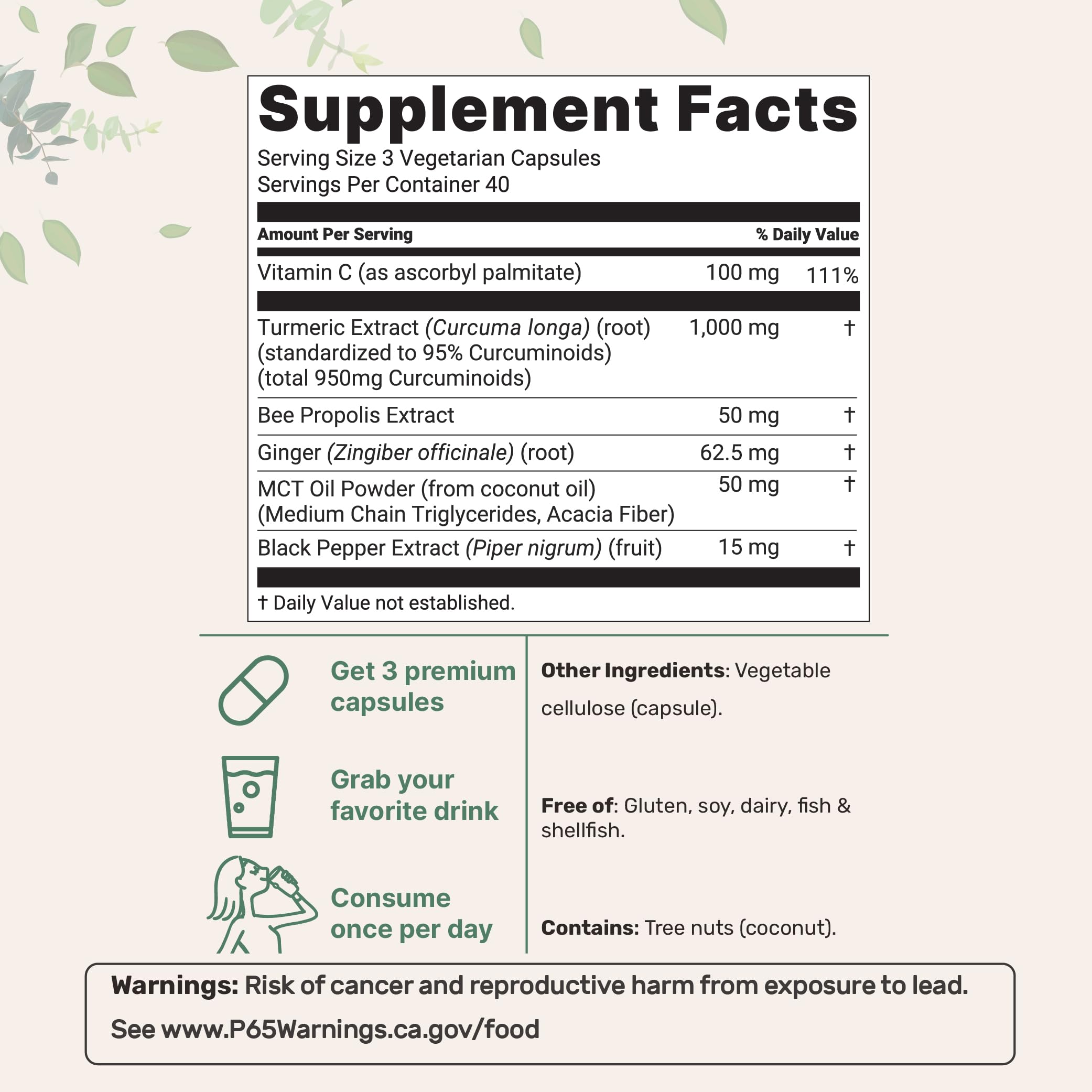 Micro Ingredients Turmeric Curcumin Supplement 1,000mg, 120 Veggie Capsules | 95% Curcuminoids with Bee Propolis, MCT Oil, Vitamin C & Black Pepper | Enhanced Absorption | Vegan, Non-GMO, Filler Free