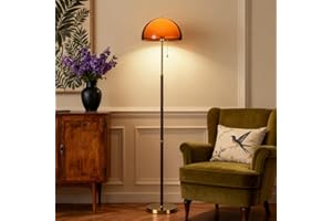 Mid Century 2-Tier Acrylic Dome Shade Floor Lamp, Tea Brown Mushroom Design with Pull Chain Switch, Stylish d Light Fixture f