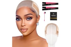 ISSHIN BEAUTY Lace Wig Grip Cap Women: 4x5 Transparent Swiss Lace Area - Non-slip Wig Gripper for Keeping Wigs Lace Front In Place - Stocking Dome Cap with Built In Elastic Headband (Light Brown)