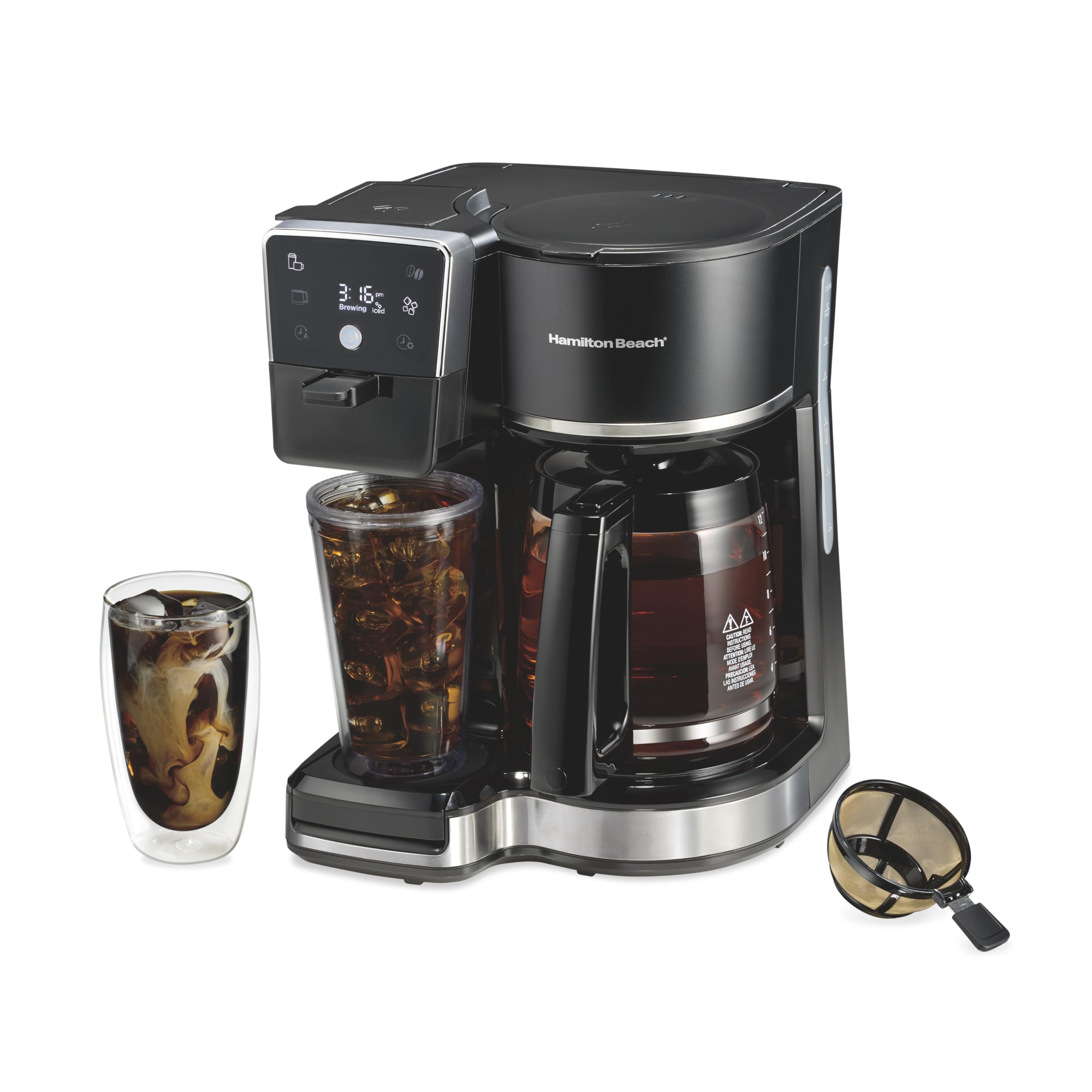 Hamilton Beach 2-Way 12 Cup Programmable Drip Hot and Iced Coffee Maker & Single Serve Coffee Machine, Glass Carafe, Auto Pause and Pour, Black (47500J)