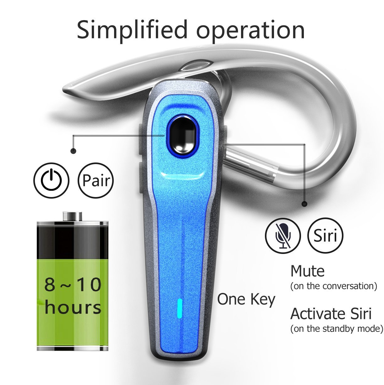 Bluetooth Headset, [New Version] V4.1 Drahtlos Kopfhörer Bluetooth Ohrhörer mit Mikrofon, Rauschunterdrückung Chat und Hände frei Funkkopfhörer für LKW-Fahrer, Wireless Headphone für iPhone Android Handys Hörmuschel