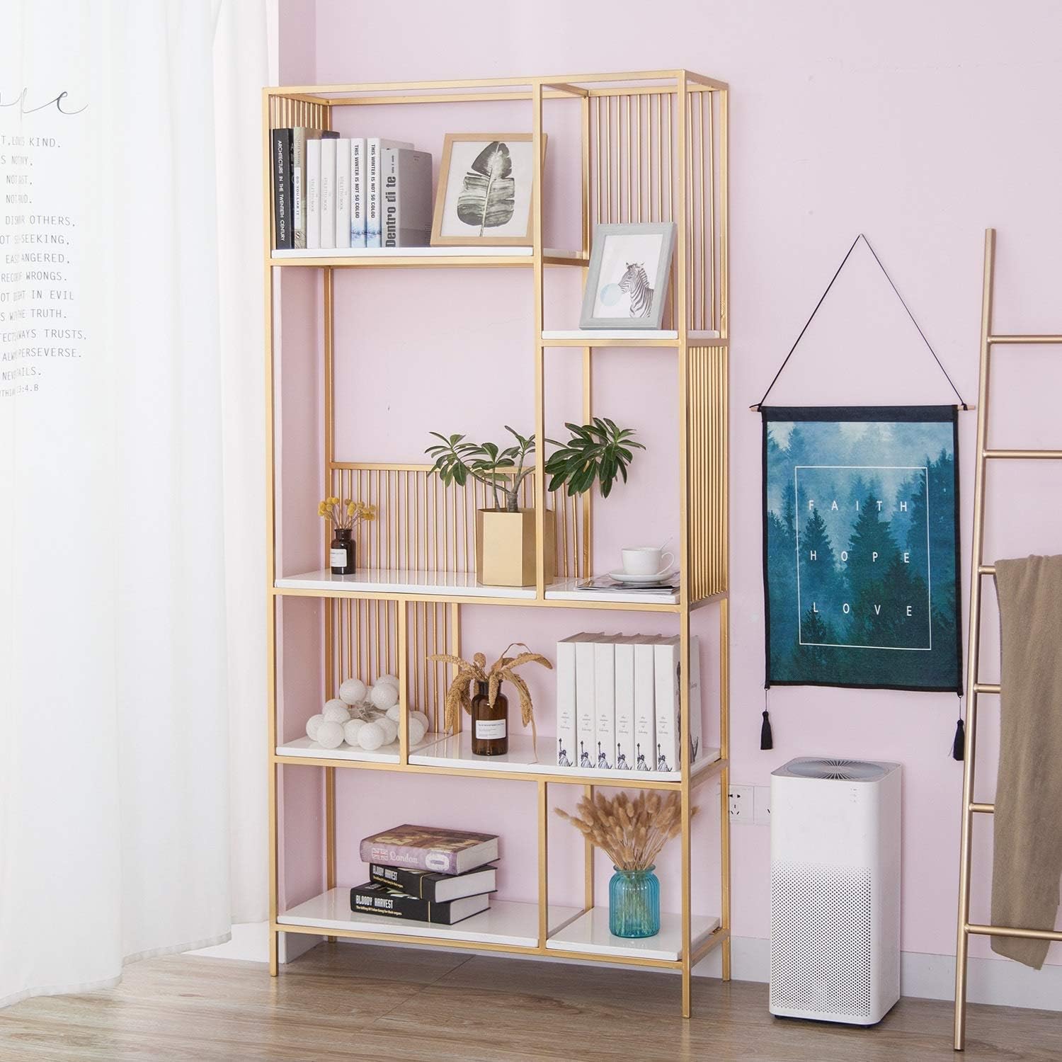 My Yard Gold Metal Shelf Bookcase, Golden Multifunctional Plant Flower Stand Rack Book rack Storage Shelves Pot Holder for Indoor Outdoor Use (Size : 80 * 30 * 180cm)