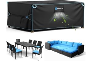 Duerer Patio Furniture Covers Waterproof 420D Outdoor Furniture Covers 111"L x 84"W X 28"H, for Patio Furniture Sets, Sofa, Table and Chair Set Cover, Anti-UV Rain Snow Dust Wind-Proof with Air Vent