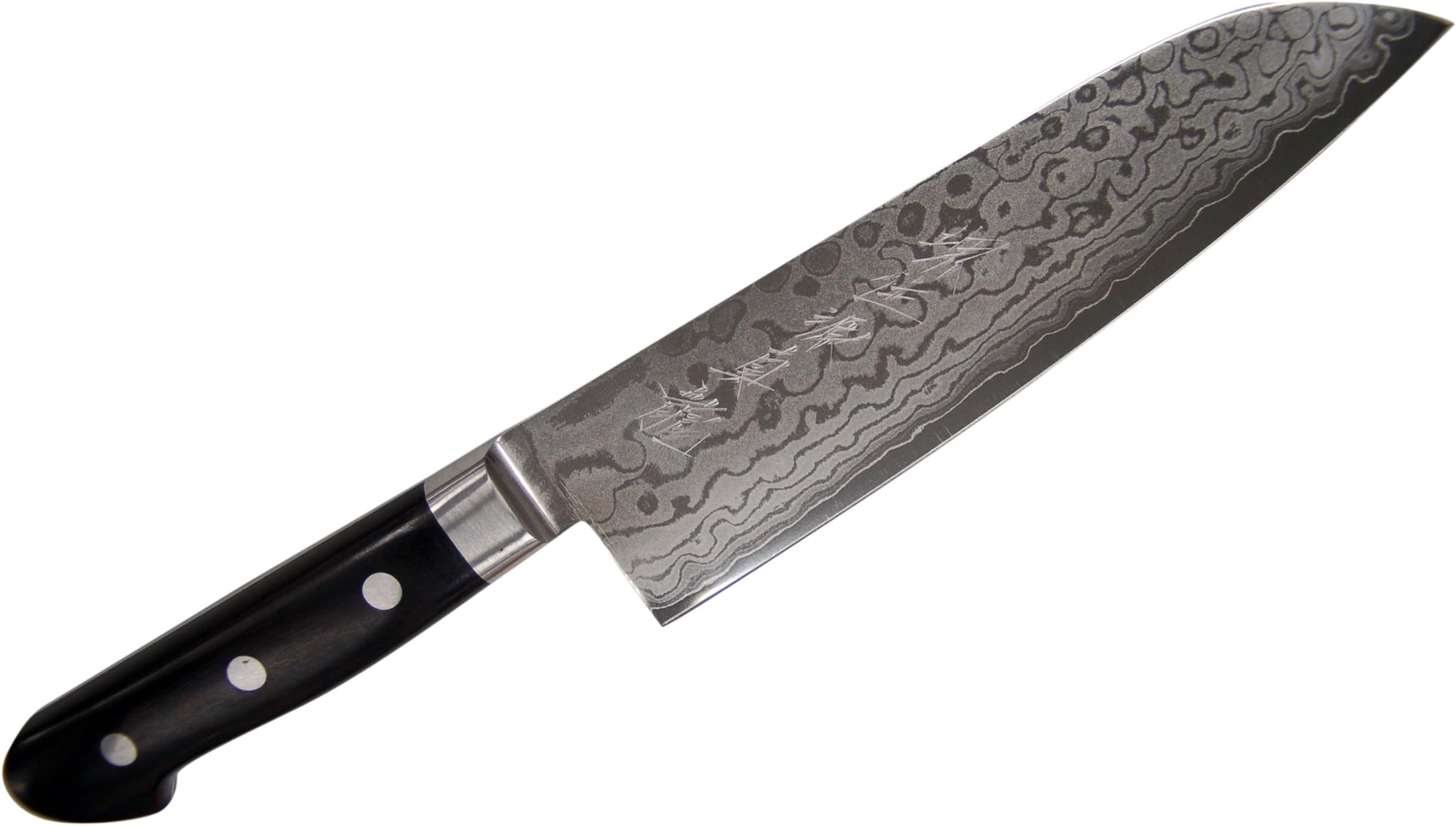 SanetatsuPro Cooking Knives (Japanese Damascus Forged Steel)- Black Handles (Santoku- 165 mm)