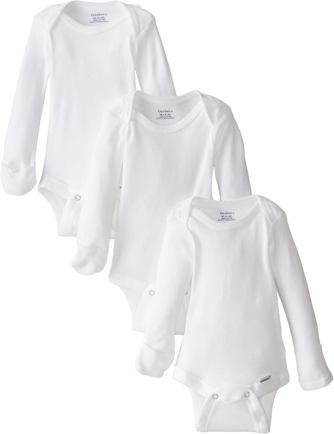Gerber Baby 3-Pack Or 6-Pack Long-Sleeve Mitten-Cuff Onesies Bodysuit: Clothing