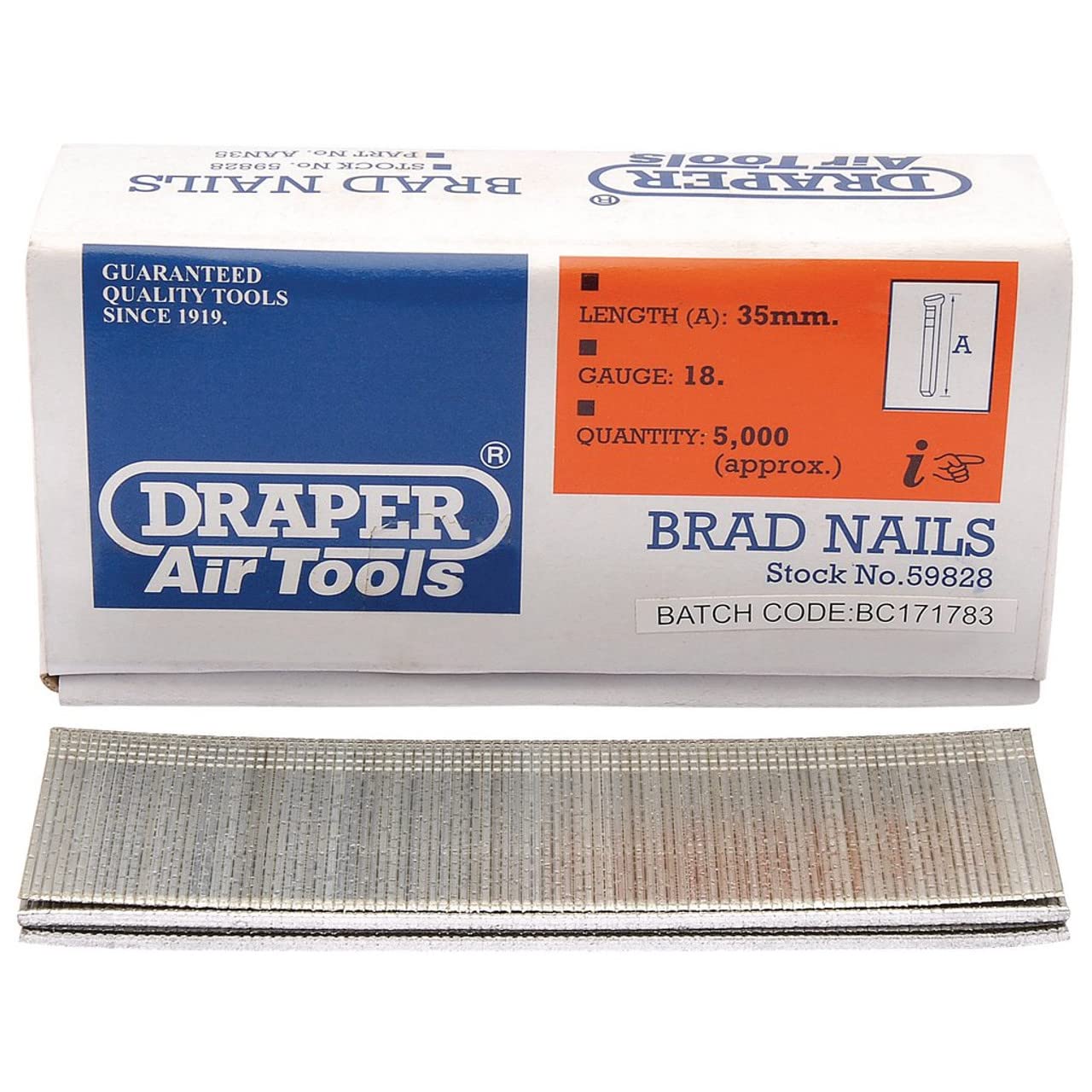 Draper 59828 35mm Brad Nails (5000 Pieces)