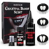 BADCOLOR Vampire Fangs &amp; Fake Blood Makeup Kit, 3 Pairs | Two fake blood bottles, 3 fang sizes, teeth pellets, tweezers and two applicators for Halloween vampire cosplay