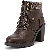 Luoika Women's Wide Width Combat Boots - Extra Wide Width High Heel Side Zipper Slouchy Ankle Boots Short Booties.