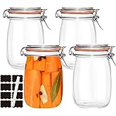 SAJKUERO 32 oz Pickling Jars with Airtight Lids,4 Pack Airtight Glass Pickle Jars Wide Mouth,Air Tight Glass Storage Containers for Canning,Pickling,Fermenting