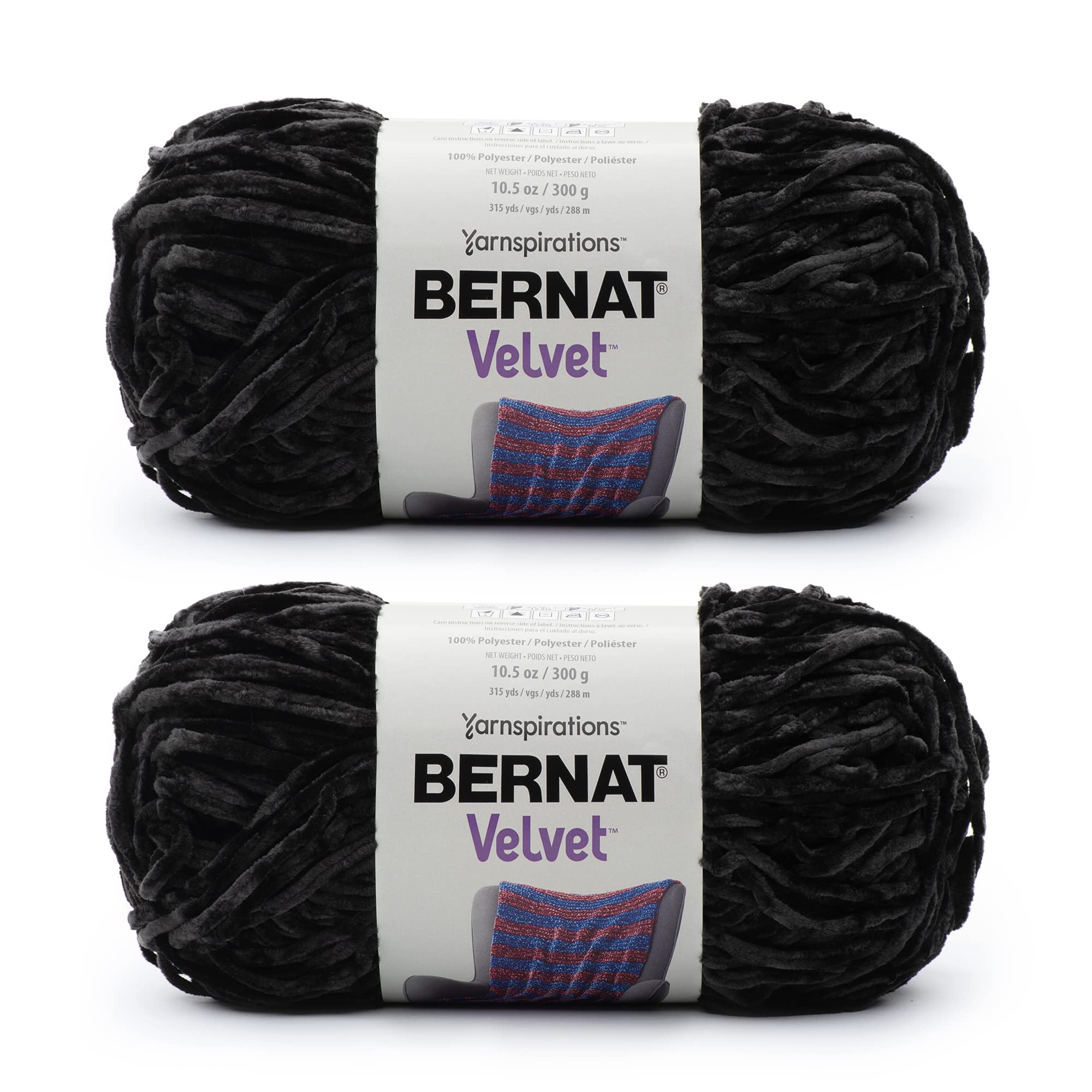 Bernat Velvet Blackbird Yarn - 2 Pack of 300g/10.5oz - Polyester - 5 Bulky - 315 Yards - Knitting/Crochet