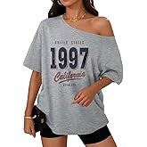 Reuseket Off The Shoulder Tops for Women California Oversized Graphic Tees 90s Vintage One Shoulder Top Trendy Summer Shirts