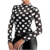 WDIRARA Women's Sheer Leopard Print Lettuce Trim Top Mock Neck Long Sleeve T Shirt Mesh Crop Tops