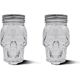 DURA LIVING Set of 2 Skull Mason Jar Glasses with Lids | 16oz Reusable Halloween Drinking Glasses | Unique Skull Décor, Storage, & Canning Jars for Parties & Gifts