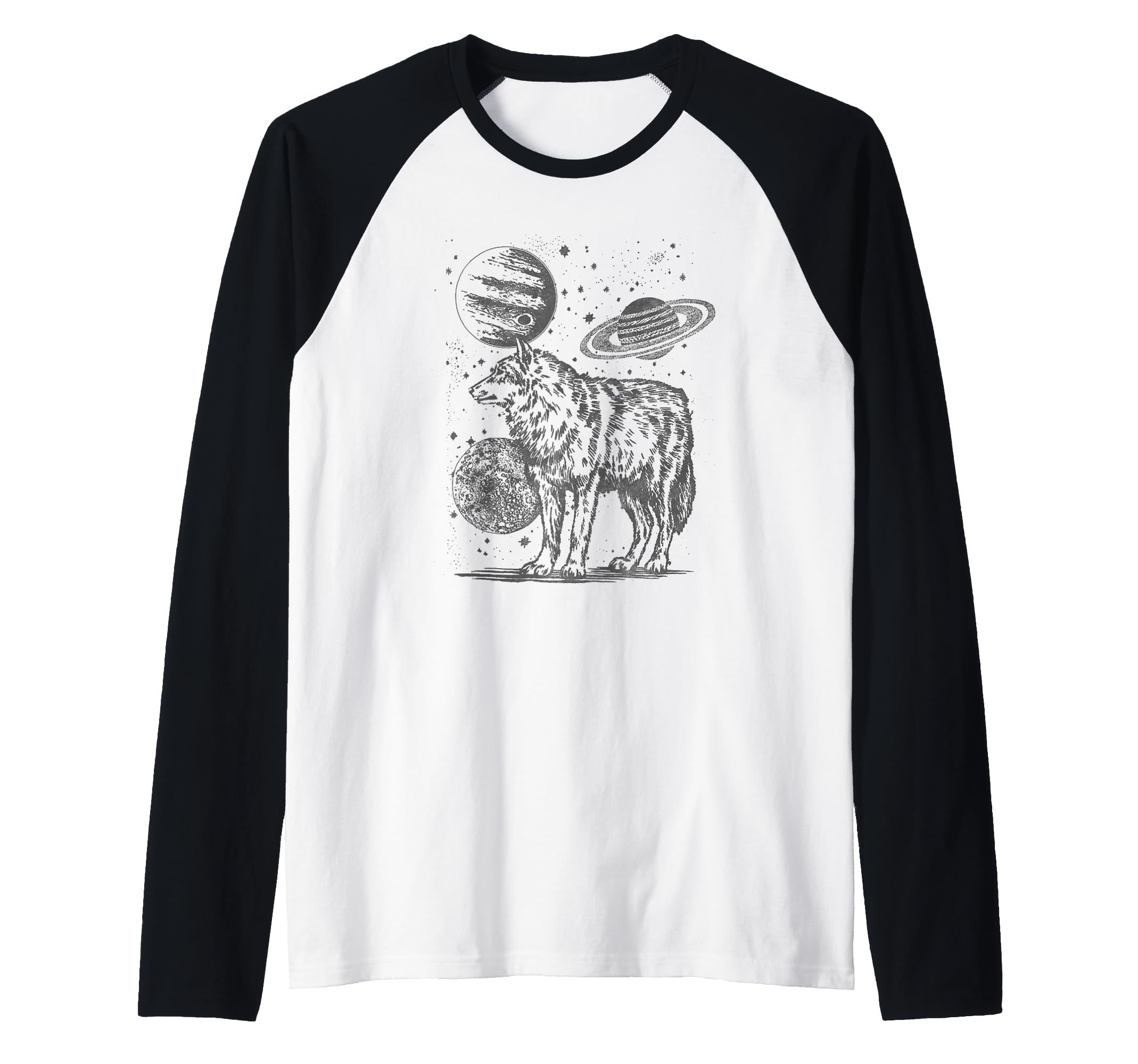 Planetary Wolf Line Art Raglan Baseball Tee