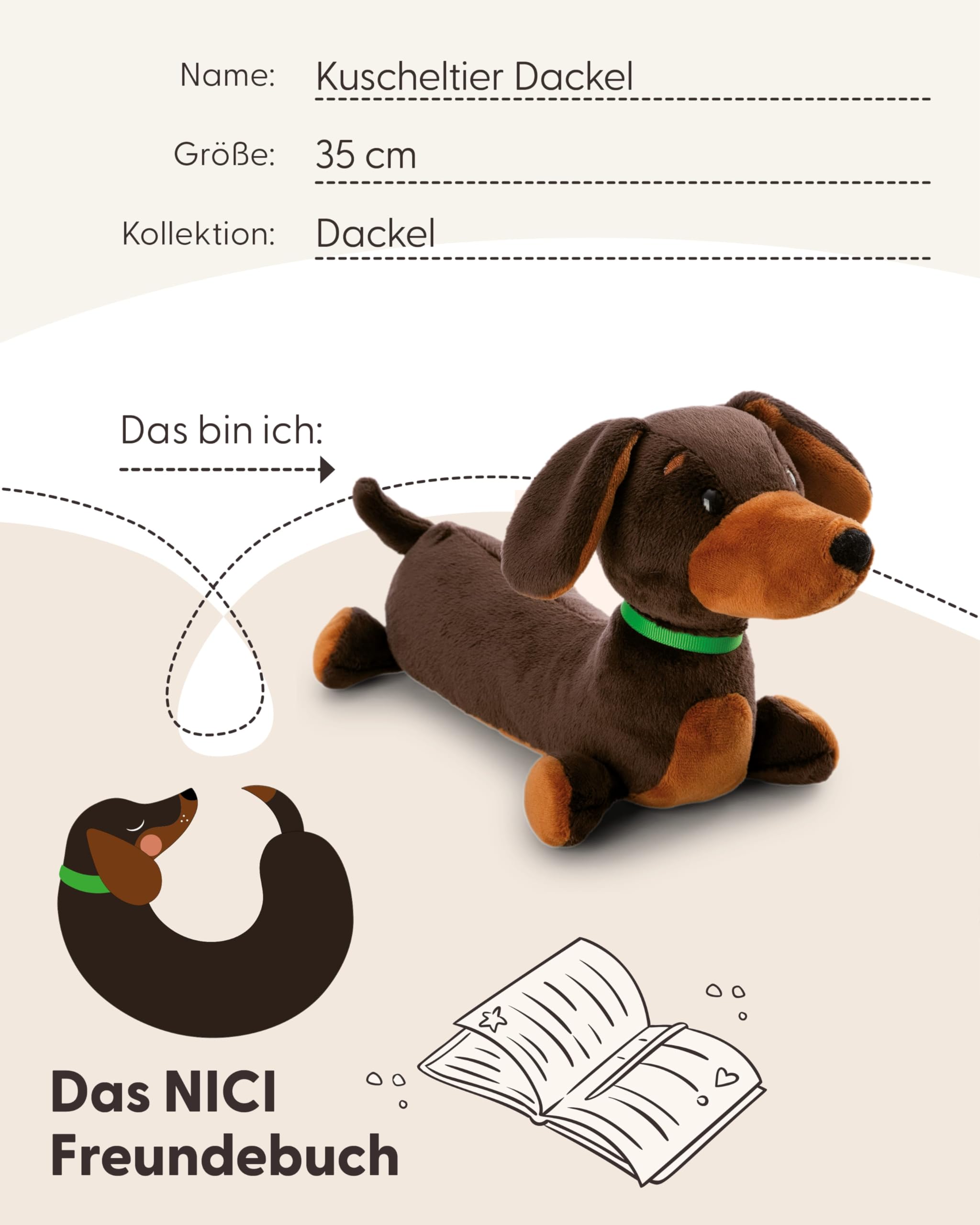 NICI Kuscheltier Dackel 35cm - braun - Weiches NICI Plüschtier – niedliches Stofftier zum Kuscheln & Spielen – tolle Geschenkidee für Kinder & Erwachsene - 61898 5