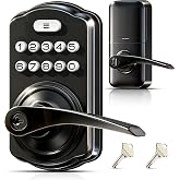Veise KS04 Keypad Door Lock with Zinc Alloy Handle, Matte Black | Keyless Entry for Front Door &amp; Bedroom, Auto Lock, One Time Code, 20 PIN Codes, Passage Mode, Low Battery Alert, Easy Install