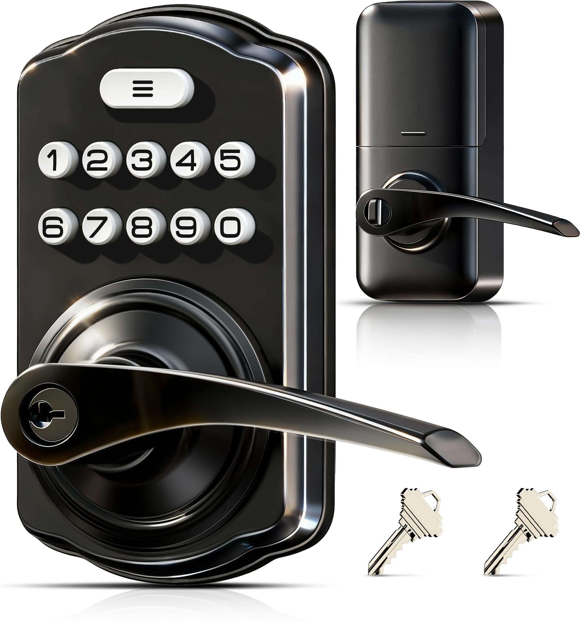 Photo 1 of Veise Keypad Door Lock with Handle, Keyless Entry for Front Door & Bedroom, Electronic Lock with Code, Auto-Locking, Easy Installation, Passage Mode, Matte Black