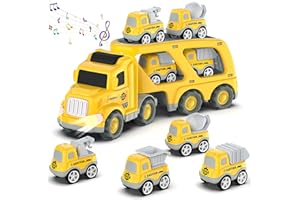 VESLIER Toddler Car Toys for 3 4 5 Years Old Construction Transport Truck with 4 Pack Small Pull Back Construction Vehicles Friction Power Cars Christmas Birthday Gifts for Kids Boys Girls
