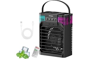 4-IN-1 Portable Air Conditioners, 1200ML Personal Cooling Fan with Remote, 3 Speeds&3 Mist Modes, 2-8H Timer, Night Light, Ev