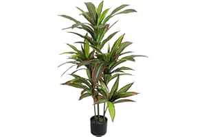 VIAGDO Dracaena Silk Plant Artificial 4ft Faux House Plants with Red Leaf Margin Fake Yucca Palm Trees in Pot Realistic Dragon Tree for Living Room Home Office Decor Indoor Outdoor