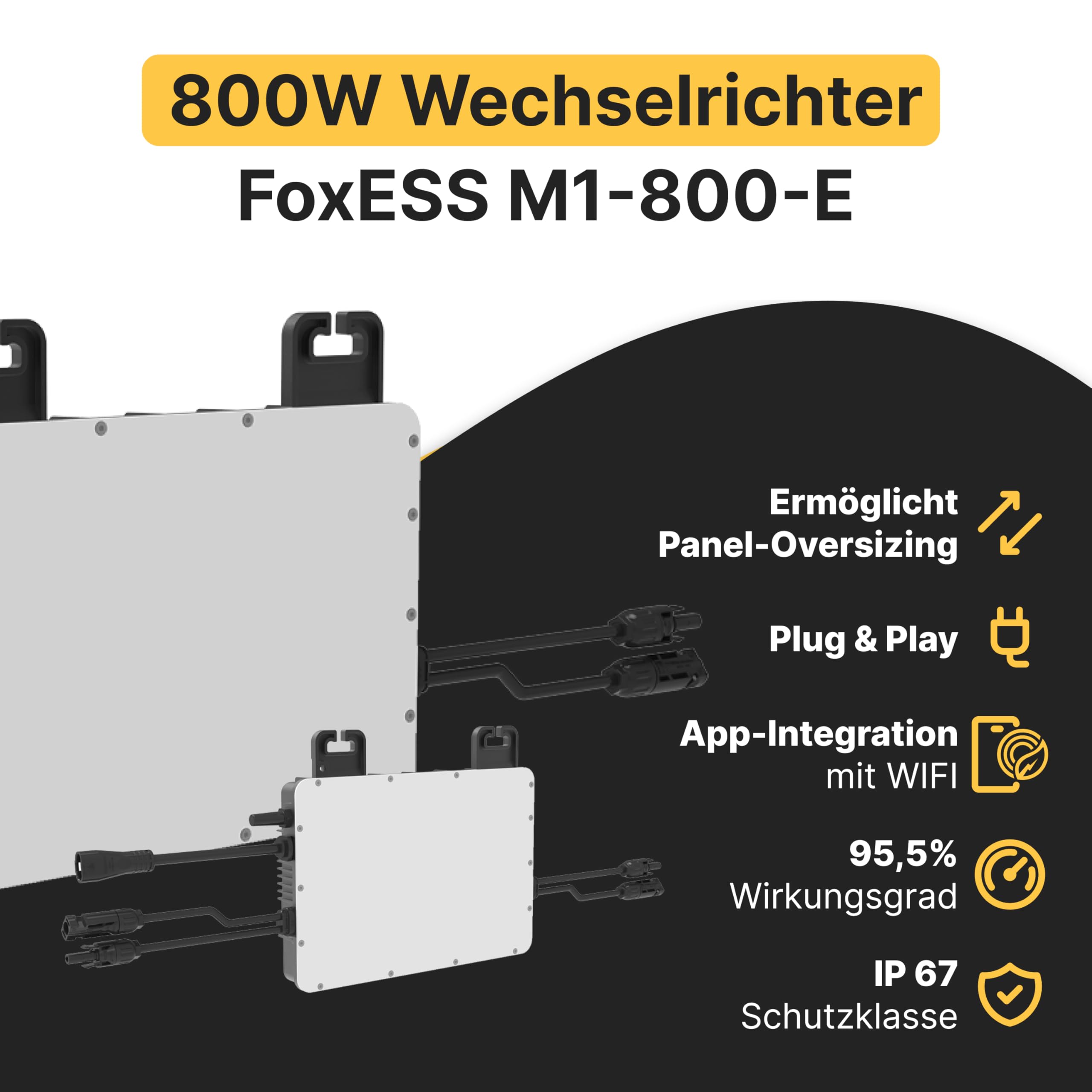 Solakon 900W Balkonkraftwerk - Balkonkraftwerk 800W komplett Steckdose - neuester 800 Watt Wechselrichter - Solaranlage Komplettset - 450W bifaziale Solarmodule inkl Zubehör - 5m Kabel, Ohne Halterung 6