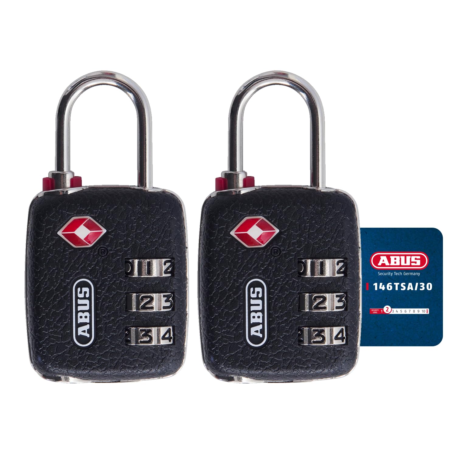 ABUS TSA lock 146TSA/30 - Luggage lock in leather look with 3-digit numerical code - for suitcases, bags, rucksacks - set of 2