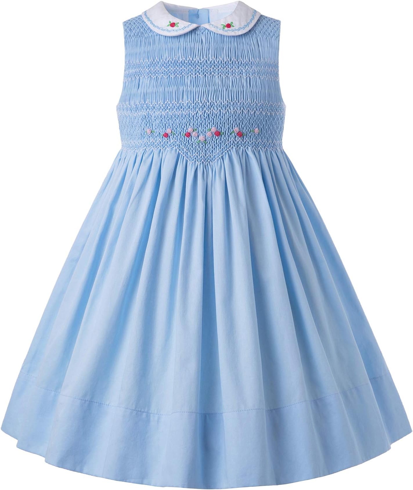 Girls Pink Smocked Tea Dress with Girly Neck
