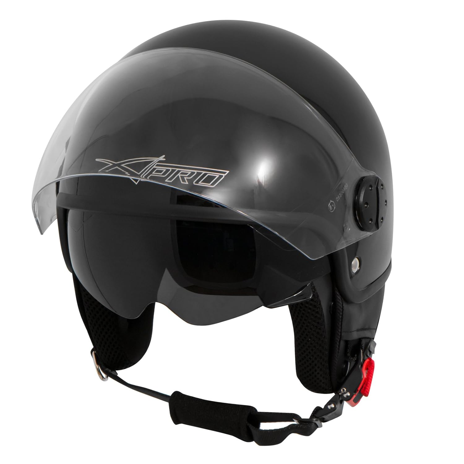 Casco Jet Per Moto E Scooter – Omologato ECE 22, Visiera Trasparente Antigraffio + Parasole Interno, Nero Opaco, Taglia XS (53-54cm)