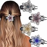 Outyua Korean Hair Clip Fancy Glitter Sparkly Crystals Rhinestones Double Flower Hair Claws Clips for Thick Thin Hair 4PCS