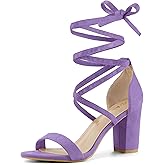 Allegra K Women's Strappy Lace Up Chunky High Heels Purple Heels Sandals 6.5 M US